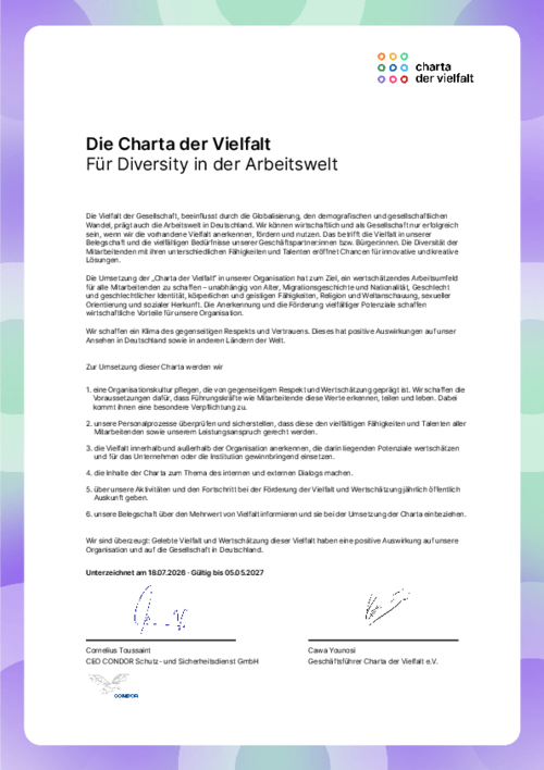 Urkundentext Charta der Vielfalt