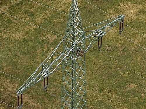 Power Pole with a bird's nest - aerial image.